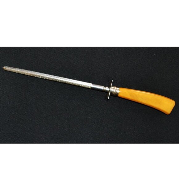 Vintage Knife Sharpener With Yellow Bakelite Handle Kitchen Tools Retro Decor - Picture 3 of 3